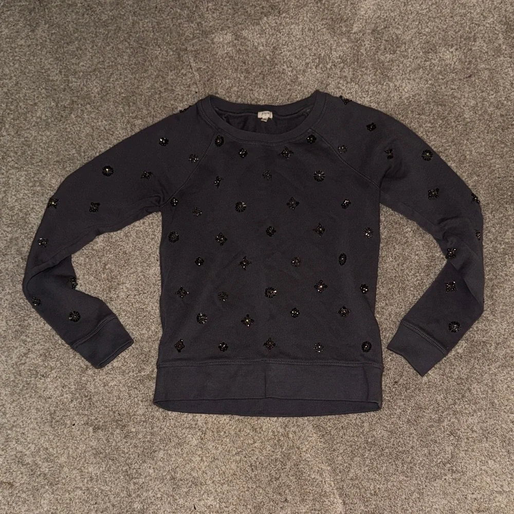 J. Crew Charcoal Embellished Sweatshirt Top